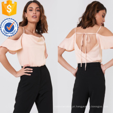 Abra Voltar Rosa-Cold Shoulder Manga Curta Verão Top Fabricação Atacado Moda Feminina Vestuário (TA0085T)